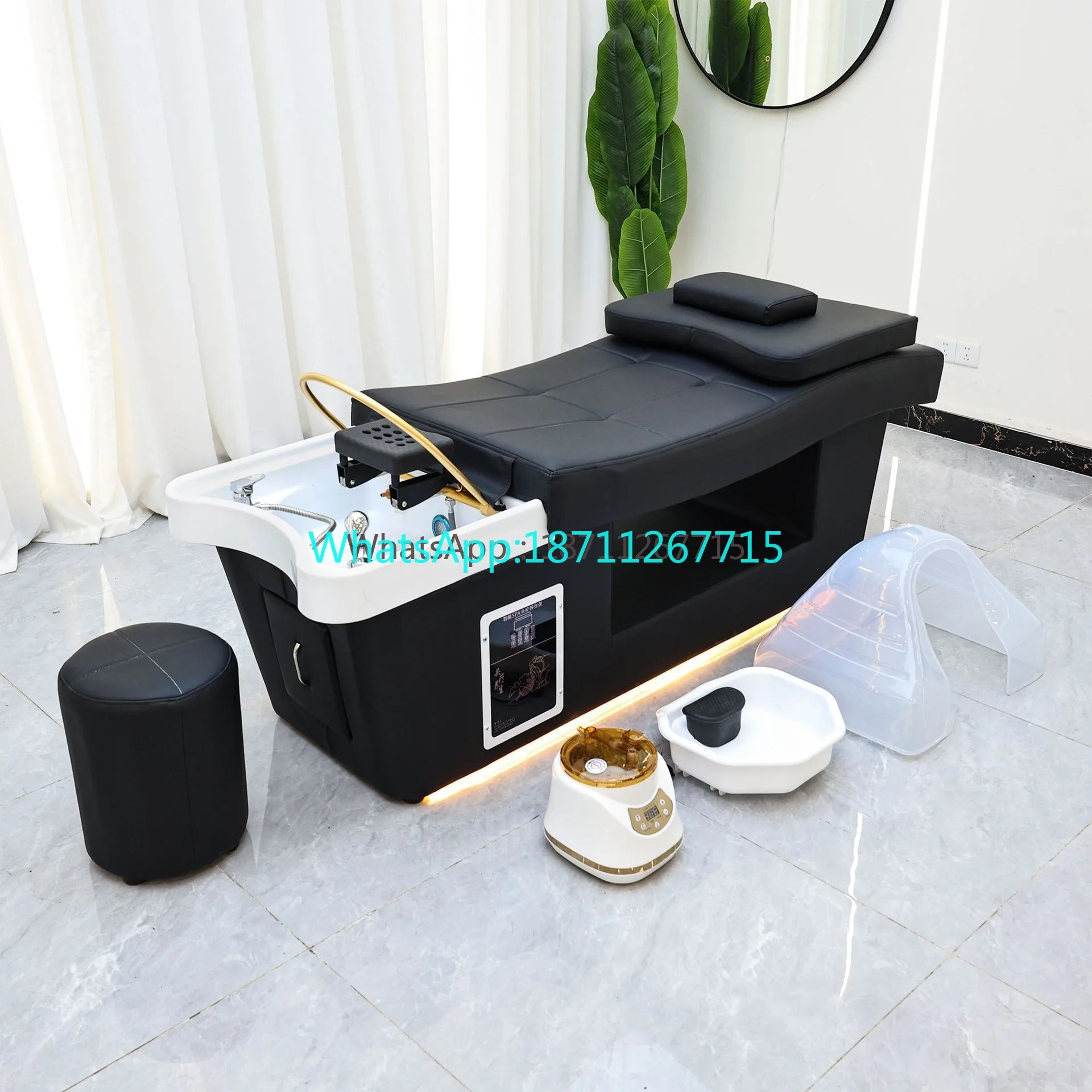 Multi-purpose Beauty Salon Shampoo Bed, Water Circulation Fumigation Scalp Treatment Bed for Hairdressing, Tui-na & Ear Picking