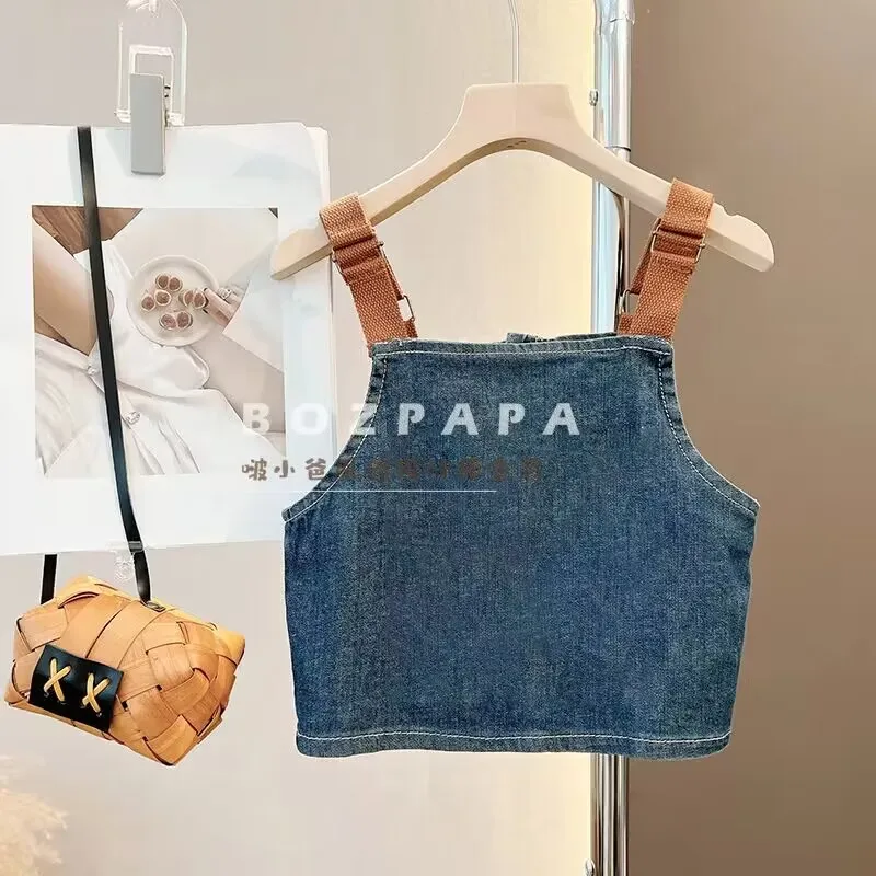 Kids Boys Autumn Set 2024 New Children\'s Strap Pants Denim Vest Shirt 3-piece Set Baby Casual Clothing Set