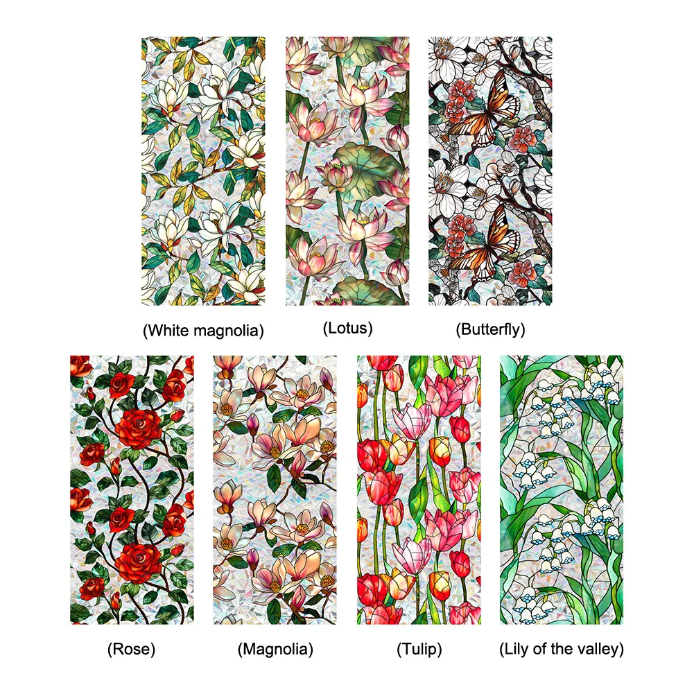 Blumen Buntglas-Aufkleber, abnehmbare statische Aufkleber, florale dekorative Fensteraufkleber, Fensteraufkleber, Heimdekoration