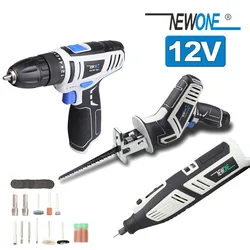 NEWONE 12V Electric Mini Drill Variable Speed Cordless Rotary Tool Reciprocating saw Power tool Combo kit With 1pc 2A battery