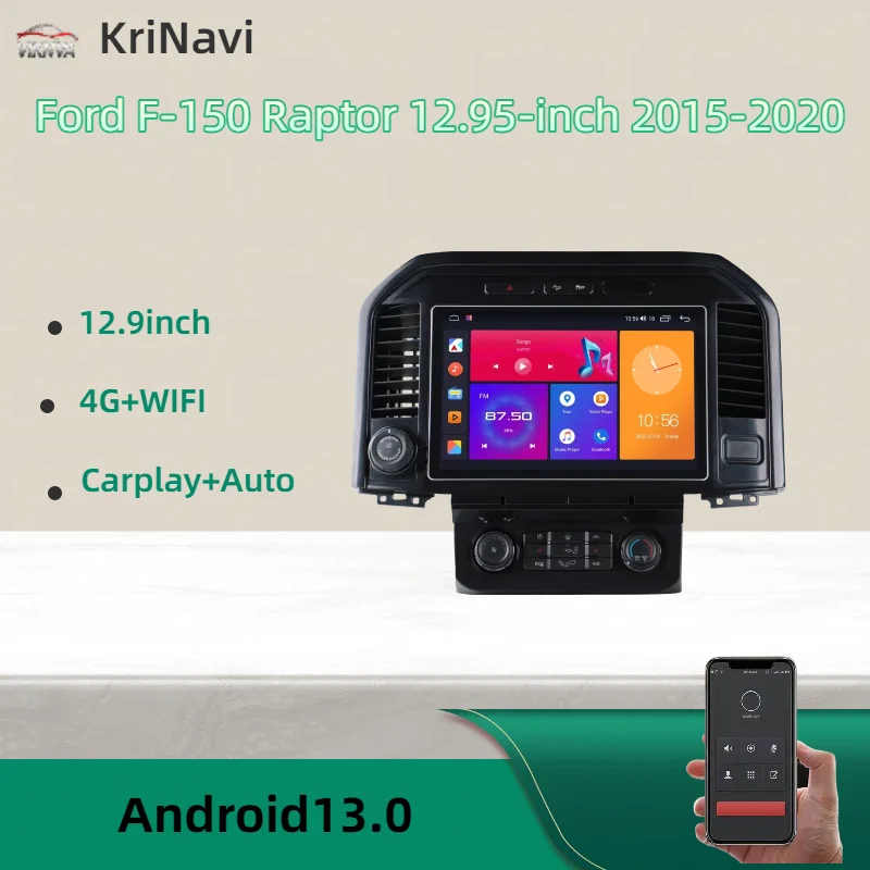 

12,9-дюймовый сенсорный экран, автоматический головное устройство, монитор для Ford F150 2009 2014, мультимедийное автомобильное радио Android, Carplay, навигационная панель переменного тока