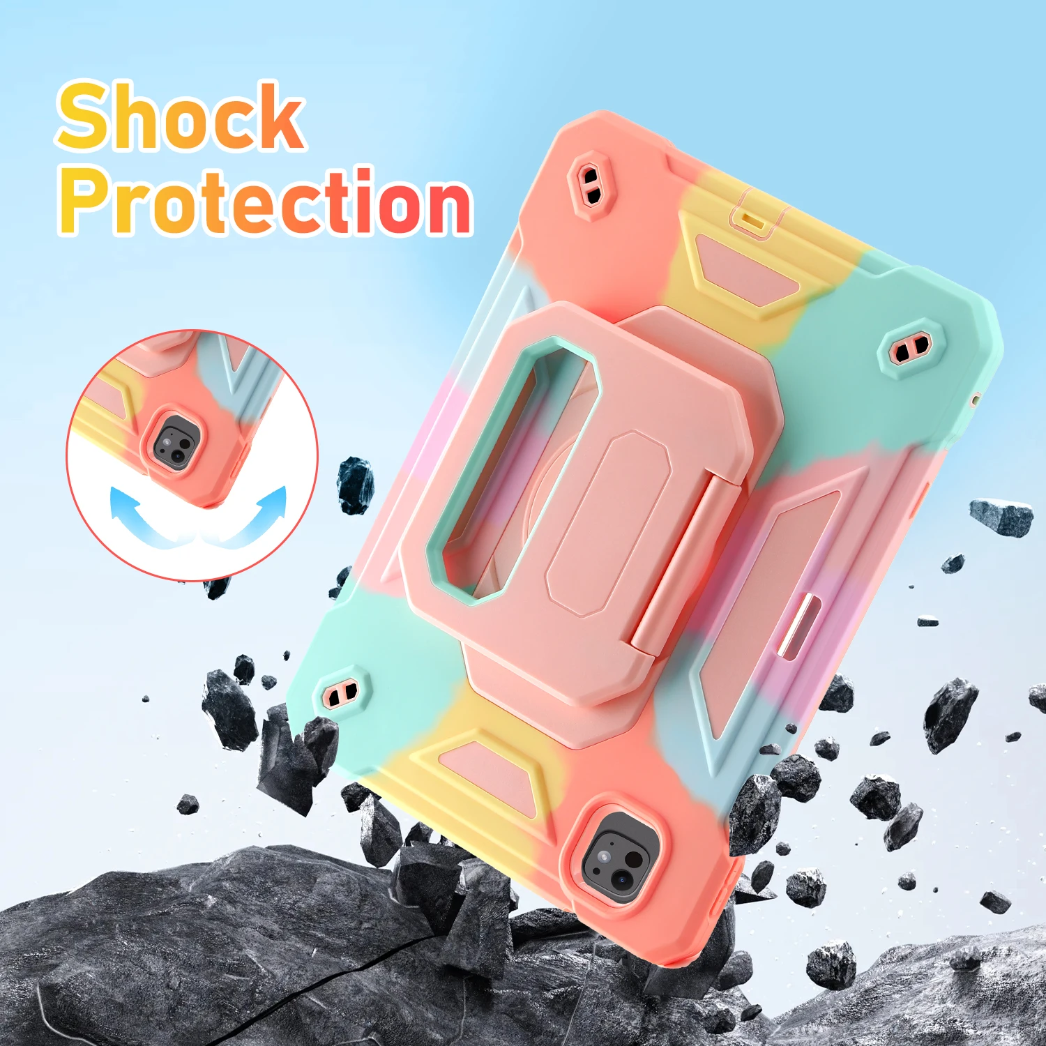 耐衝撃性のiPadタブレットケース,360度回転,10.2インチ,7番目,8番目,9番目,プロ,2024, 11,m4,air,6番目,キックスタンド,ハードカバー