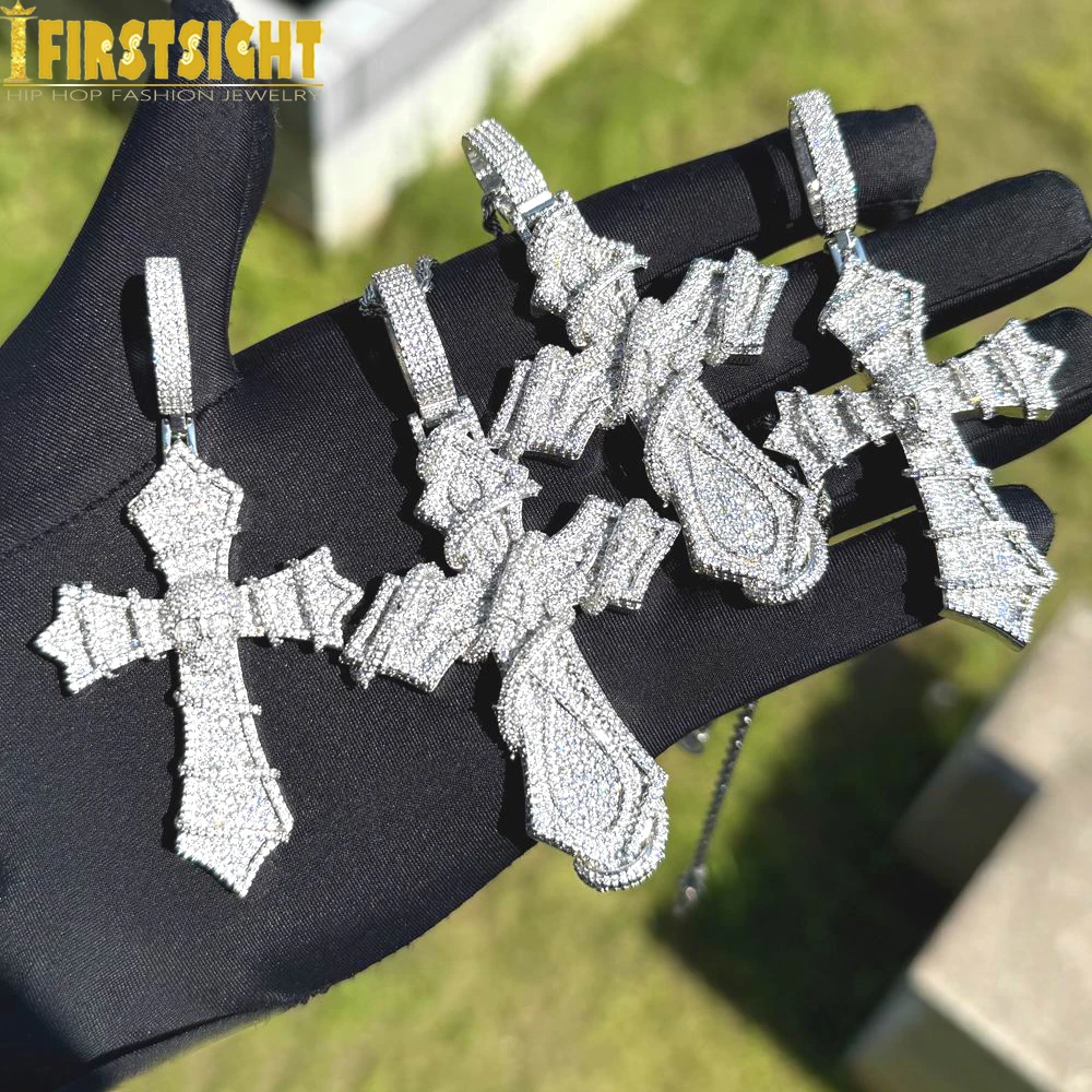 

New Hip Hop Classic Cross Skull Pendant Necklace Silver Color Micro Paved 5A Cubic Zircon Stone Charm for Men Hip Hop Jewelry