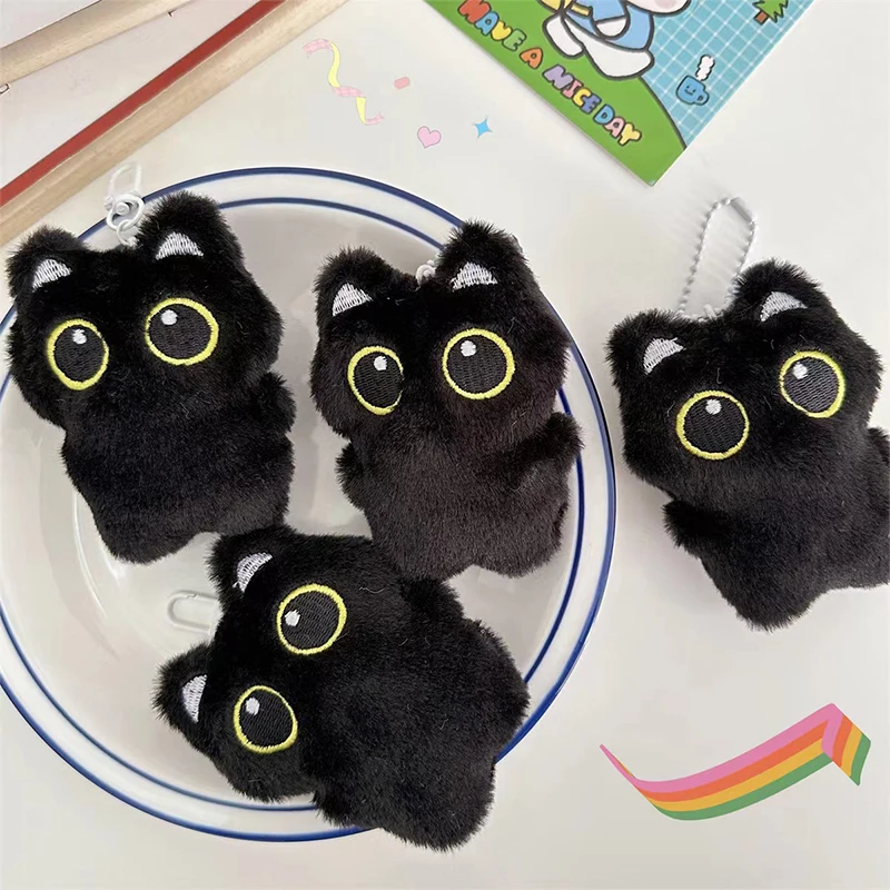 

Горячий милый черный кот, плюшевая игрушка, брелок с мультяшным котенком, мягкая кукла, подвеска для ключей от машины, рюкзак, сумка, декор, кукла, кулон, брелок
