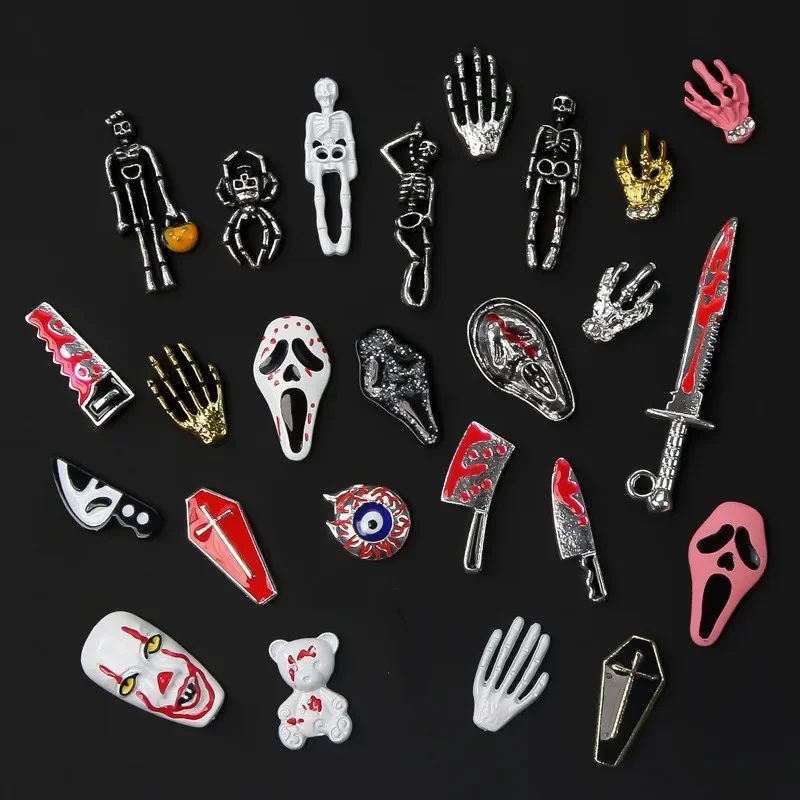 Halloween Retro Metal 3D Demon Mask Nail Charms Nail Decoration Scary Skull Nail Art Accessories Skull Mask Scary Elemen