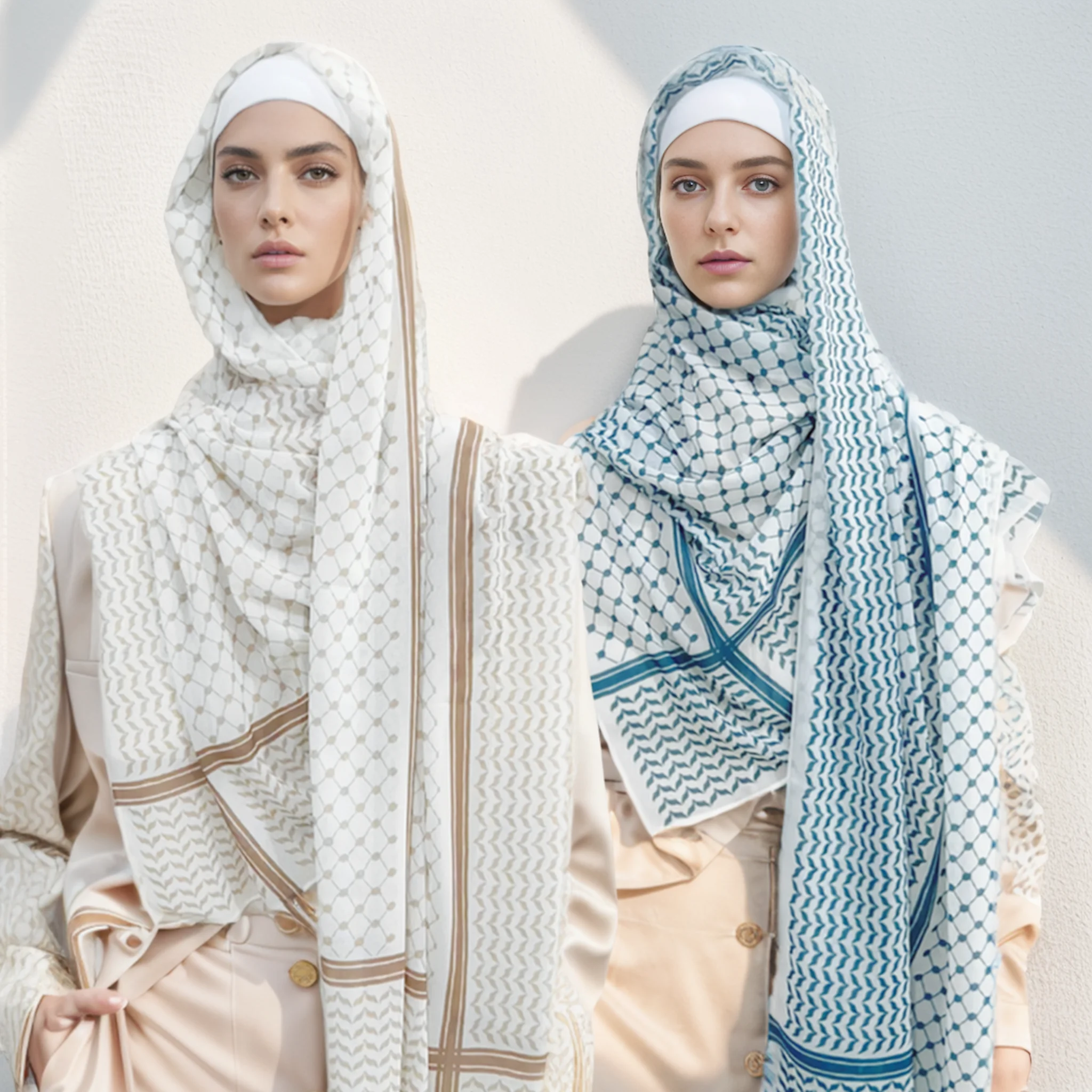 Terbaru Muslim Keffiyeh jilbab sifon cetak selendang Echarpe keftyeh Fashion wanita lembut Headwraps gaya geometris syal wanita Arab