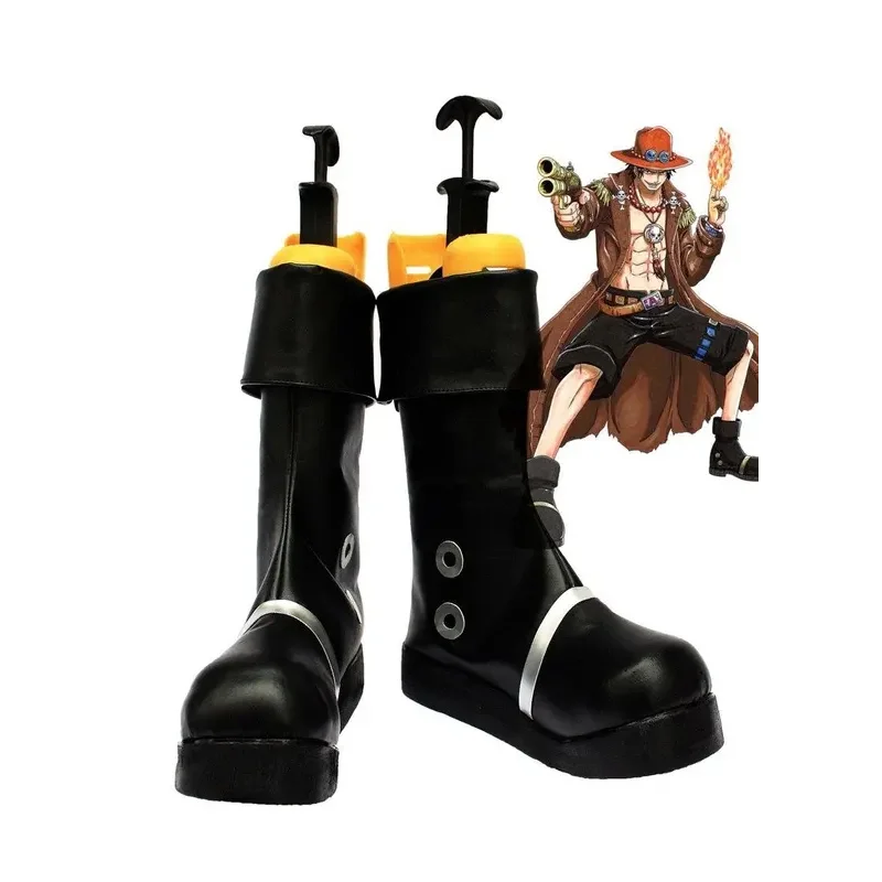 

Portgas D Ace Shoes Cosplay Anime One Piece Fire Fist Ace Cosplay Boots Black Shoes Custom Made Any Size