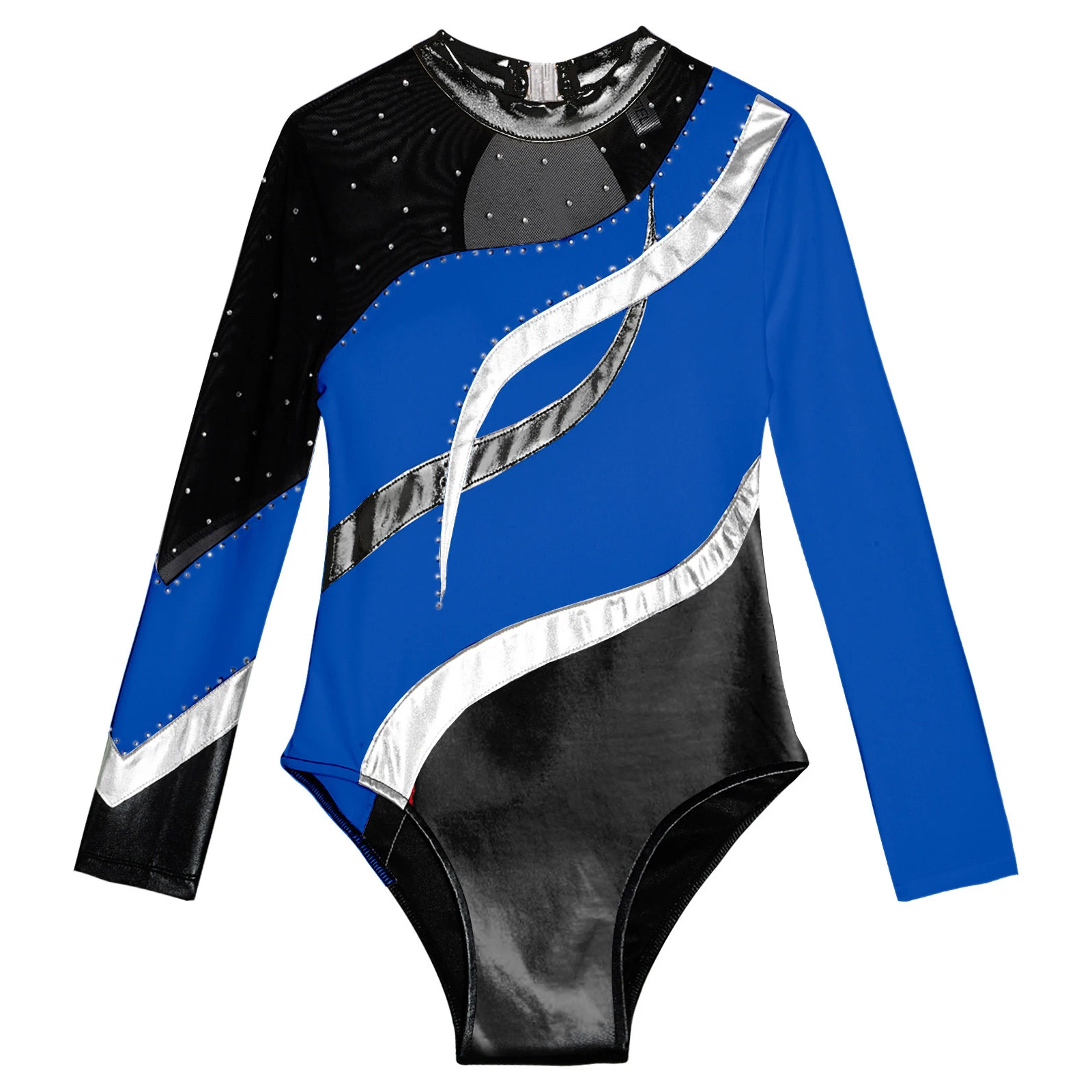 Children's Gymnastics Jumpsuit for Girls Ballet Dance Leotard Dancewear Kids 16 Teens Long Sleeve Patchwork Skating Bodysuit