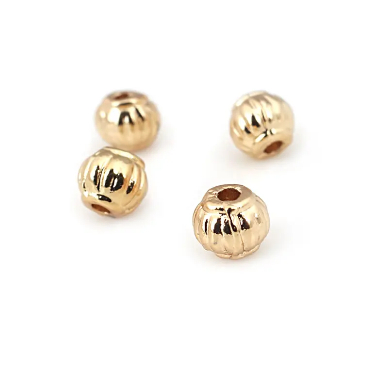 High Quality 18K Gold Color Brass Round Ball Lantern Spacer Beads Diy Jewelry Making Supplies Bracelets Accessories for Women