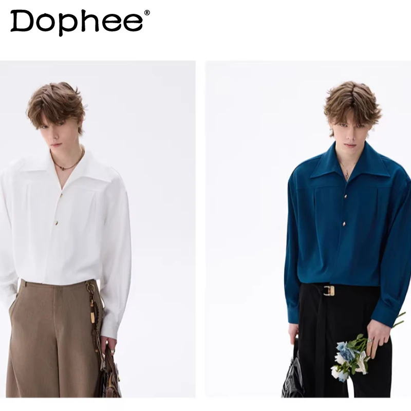 

Мужские рубашки с отложным воротником однотонные, весна 2026, свободного кроя, с длинным рукавом, комфортные, простые, элегантные, на одной пуговице