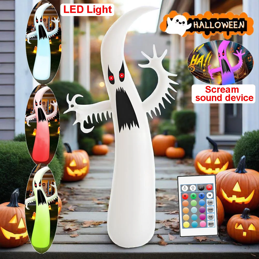 9.71FT Halloween Inflatables White Ghost Build-in LED Lights Sound Blower Ghost Outdoor Garden Lawn interest Decoration Props
