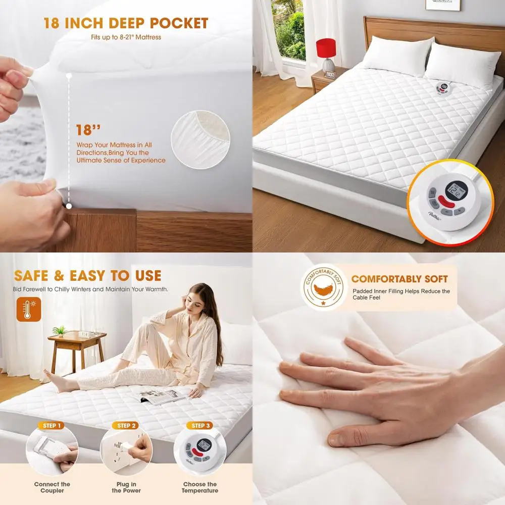 

Twin XL Electric Mattress Pad with 12 Heat Settings, Preheat, Auto Shut Off & Machine Washable (39x80, White)