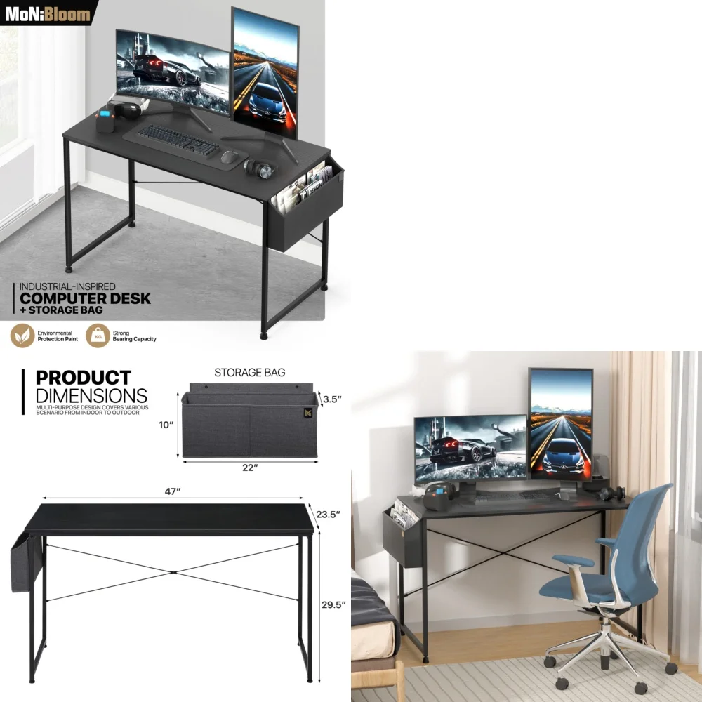 โต๊ะคอมพิวเตอร์ 47 นิ้ว โต๊ะเล่นเกมไม้แบล็ควิลโลว์สำหรับโฮมออฟฟิศ คอมพิวเตอร์เวิร์คสเตชั่น