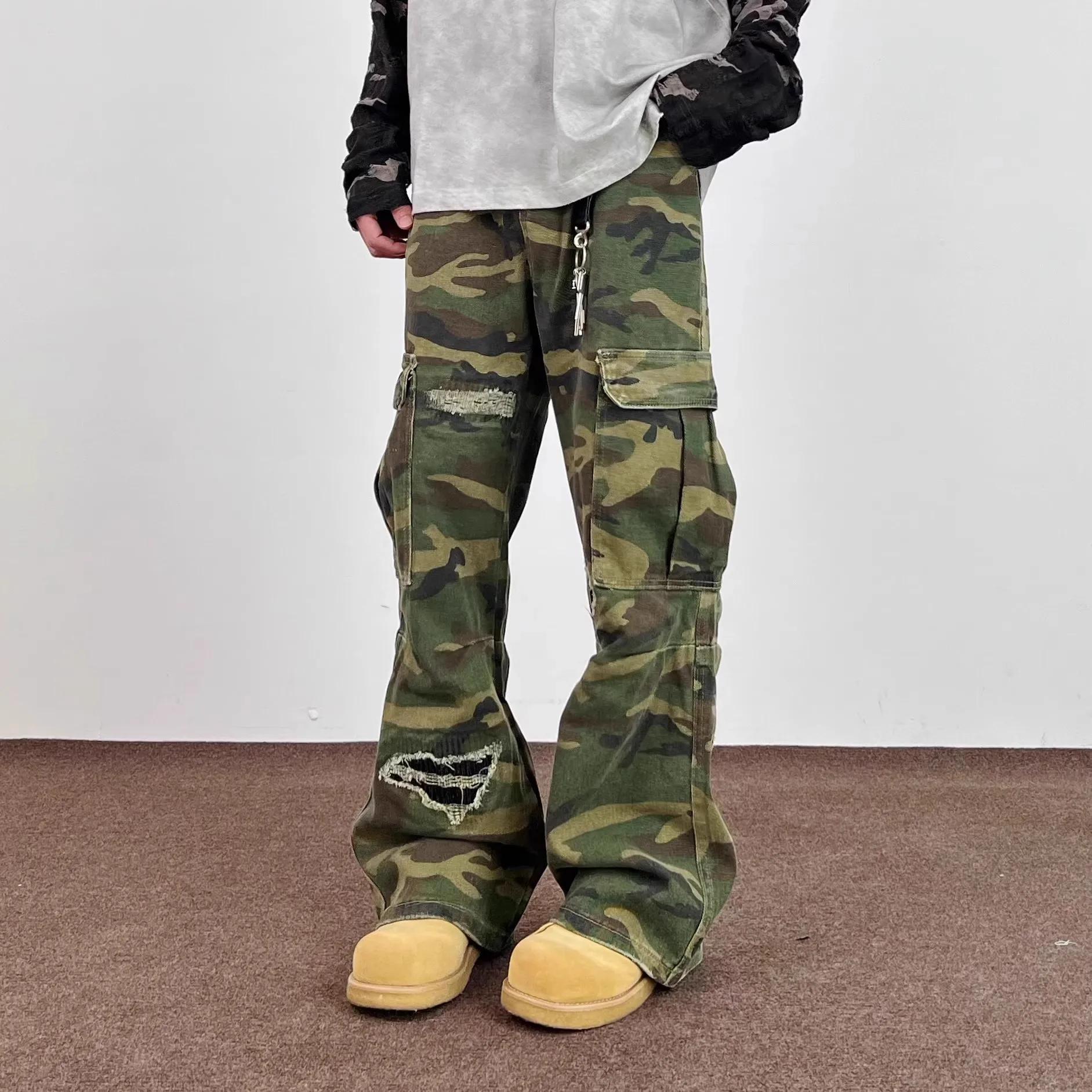 Military Green Womens Jeans High Waist Vintage Straight Baggy Y2K Denim Pants Hip Hop American Fashion Wide Leg Denim Trouser