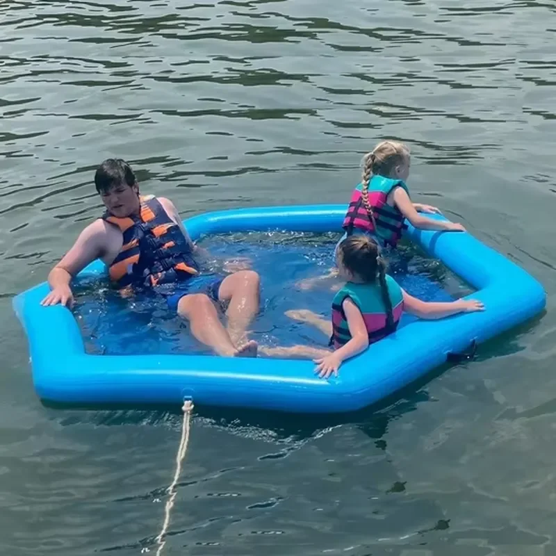 Summer 6 Person Floating Island Lake Party Floats Inflatable Water Hammock With Mesh Center for Recreation