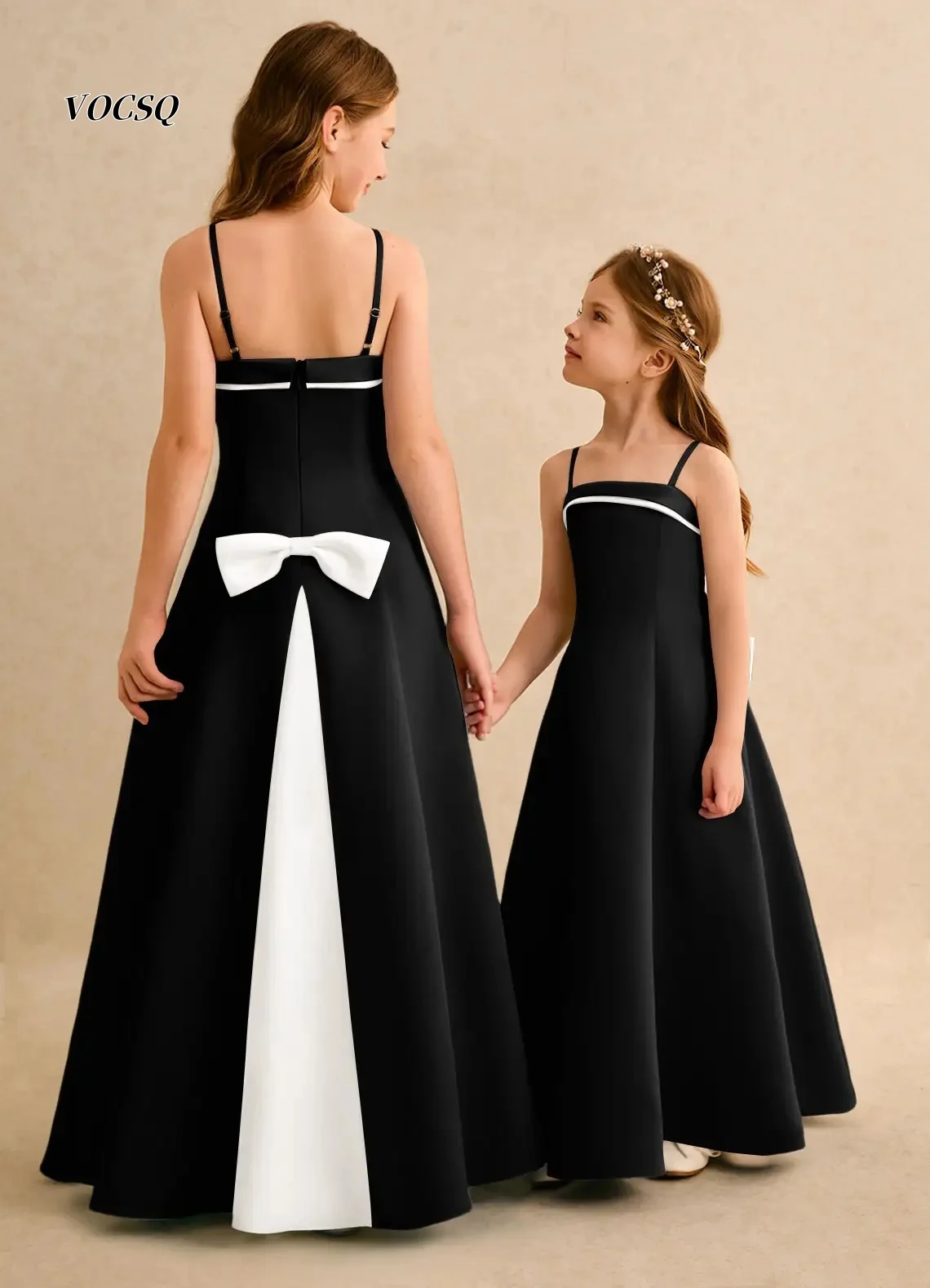 Junior Formal Dresses Black A Line Maxi Dress Back Bow Teens Bridesmaid Homecoming Graduation Pageant Party Gown Customized