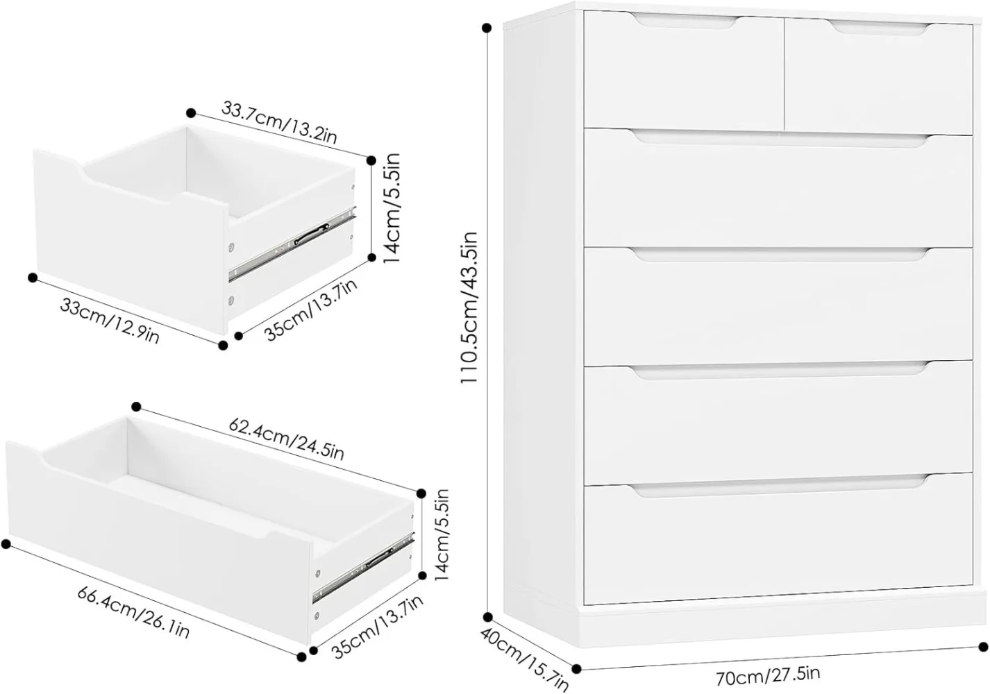 HOSTACK Modern 6 Drawer Dresser for Bedroom, Tall Chest of Drawers with Storage, Large Wood Storage Chest Organizer image 3