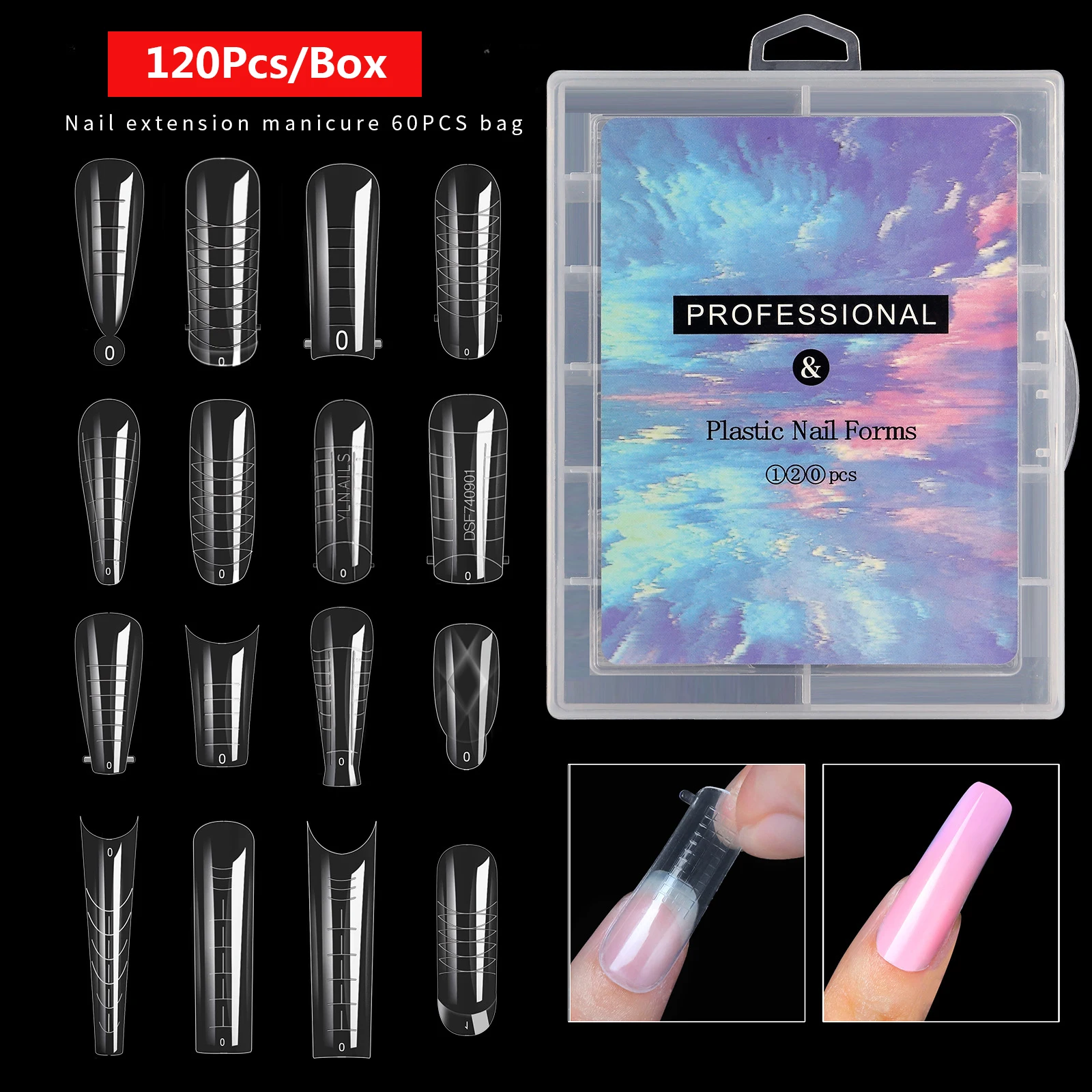 120pcs Nail Gel Quick Building Mold Tips Dual Forms Nail System Full Cover Finger Extension Nail Art UV Builder Easy Nail Tools