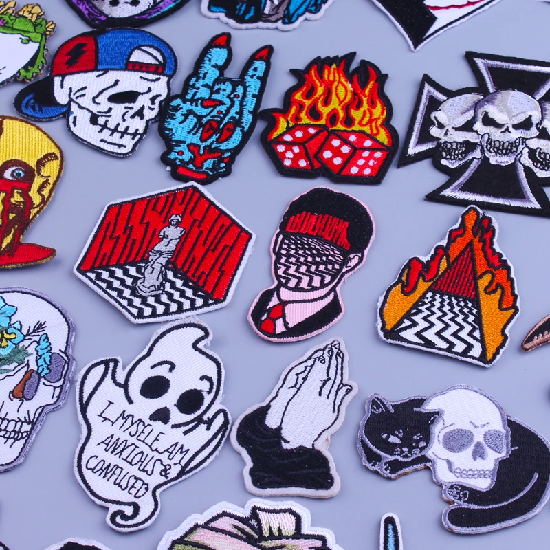 Punk Patches For Clothing T-Shirt Twin Peaks Patch Thermal Stickers Jacket Stripes Embroidery Patch Skull Biker Badge On Clothes