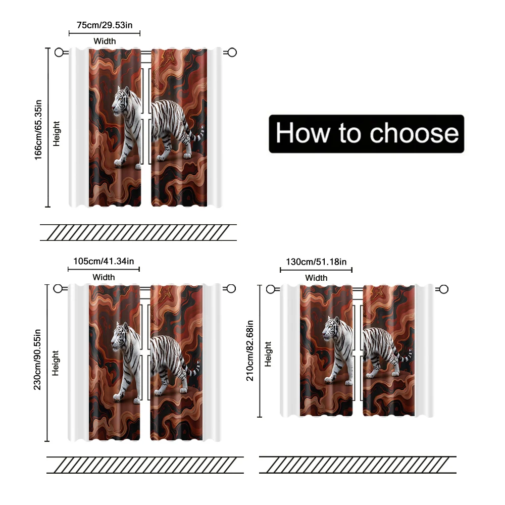 2 unidades, cortinas filtrantes (excluindo hastes, não móveis, sem baterias) Silver-White Tiger para uso em quartos e salas de estar