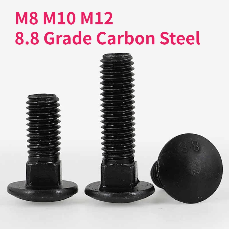 

M8 M10 M12 Black 8.8 Grade Carbon Steel Carriage Bolt Round Head Square Neck Screw Length 16-160mm