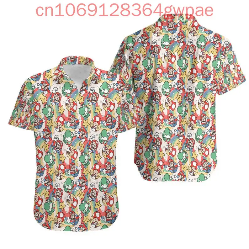 

Super Mario Shirt Men's Women's Hawaiian Shirt Casual Short Sleeve Shirt Game Mario Cartoon Kids Beach Shirt Fashion Resort
