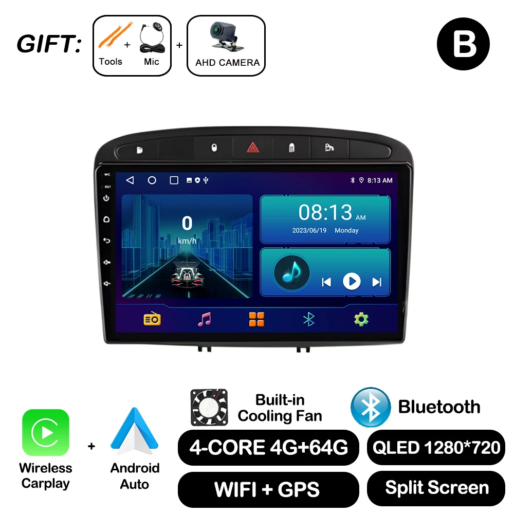 Android Auto voor Peugeot 308 SW 2007-2015 408 2012-2020 Draadloze Carplay Autoradio Multimedia Speler WiFi GPS Navigatie