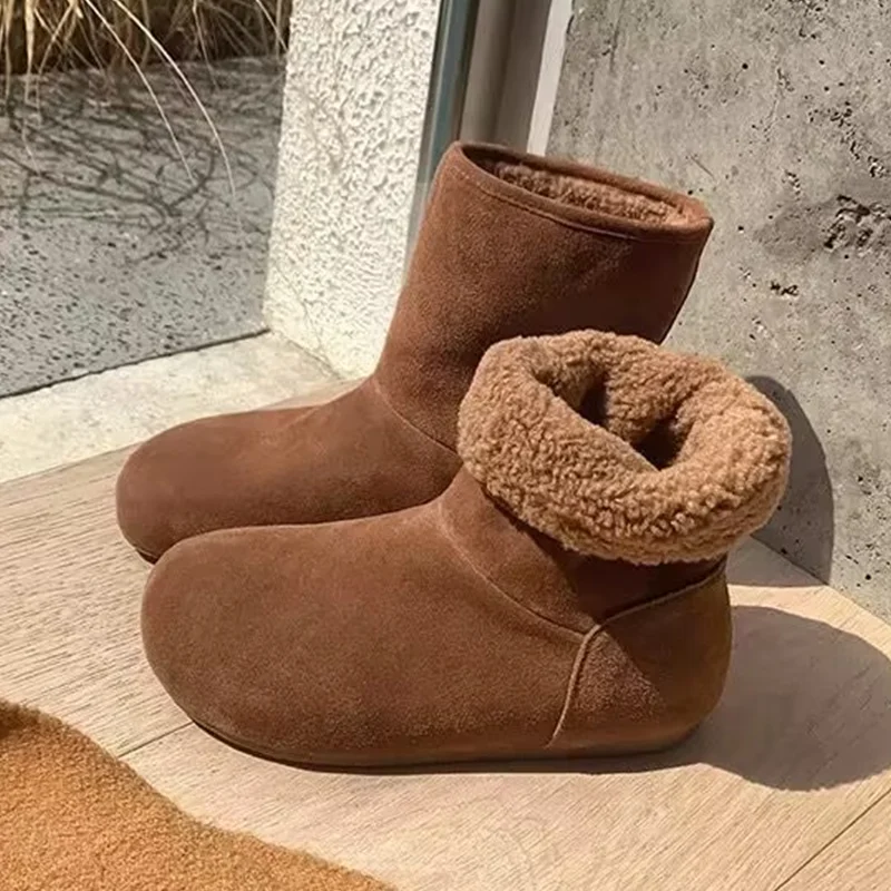 

Flats Women's Snow Ankle Boots Fashion Casual Warm Cotton Shoes 2025 Winter Comfort Woman Boots New Walking Brand Mujer De Botas