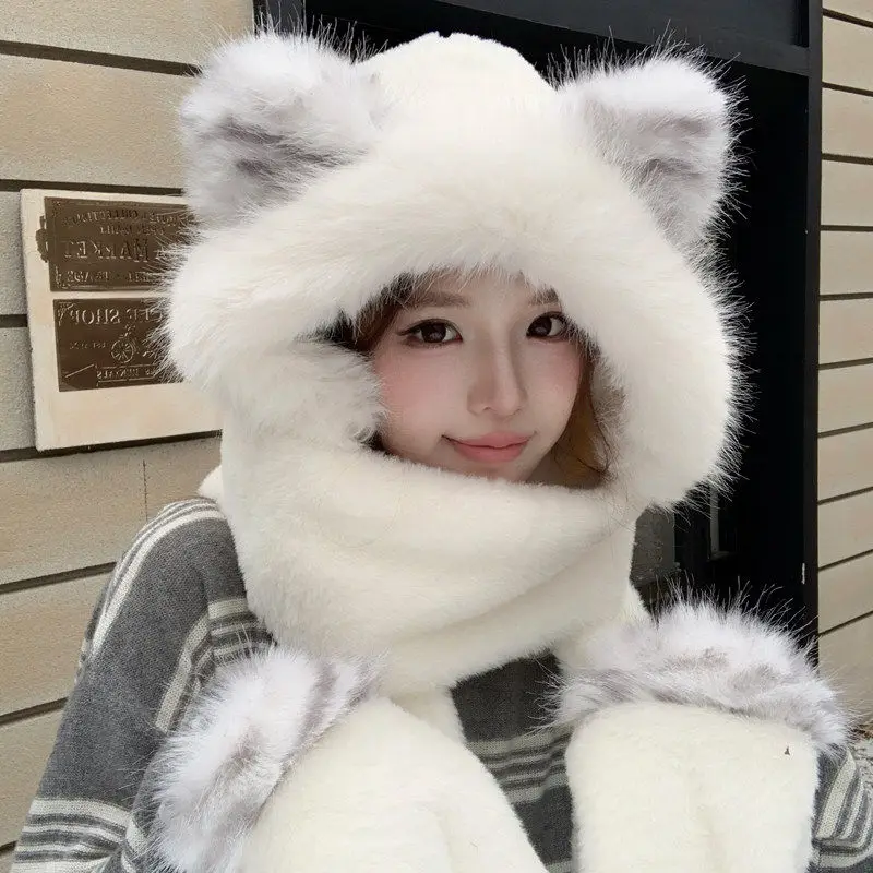 thiened-windproof-hat-women's-winter-scarf-gloves-inteated-plu-ne-warmer-cycling-tee-piece-set-cute-design