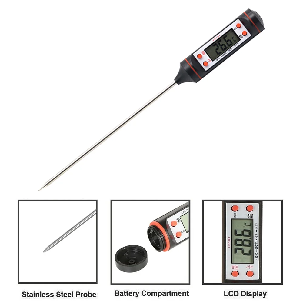 Portable Digital Kitchen Food Thermometer BBQ Meat Water Oil Cooking Oven Thermometer Tester with Probe for Kitchen Grilled