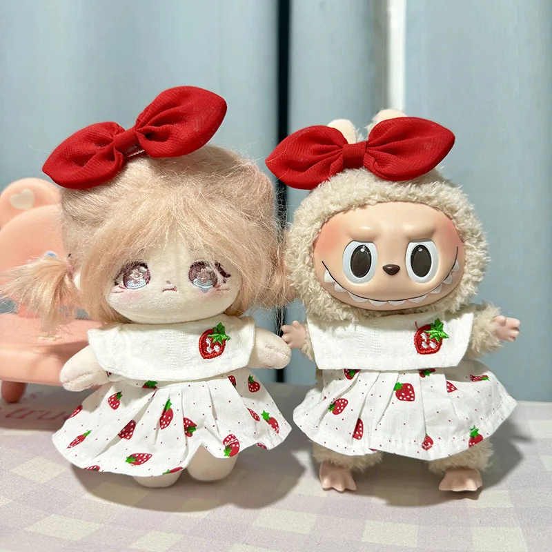 17cm Labubu Idol Dolls Plush Doll'S Strawberry Skirt Cute Clothing Hoodie No Doll Outfit Accessories Korea Kpop Exo Girls Gift