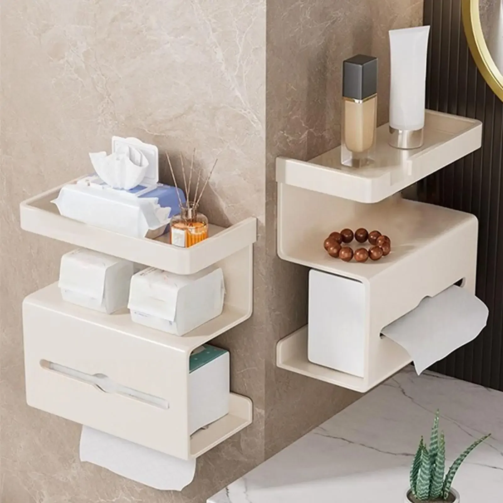 

Toilet Paper Holder with Shelf No Drilling Toilet Paper Holder with Wipes Storage Modern Space-Saving Organizer Stand