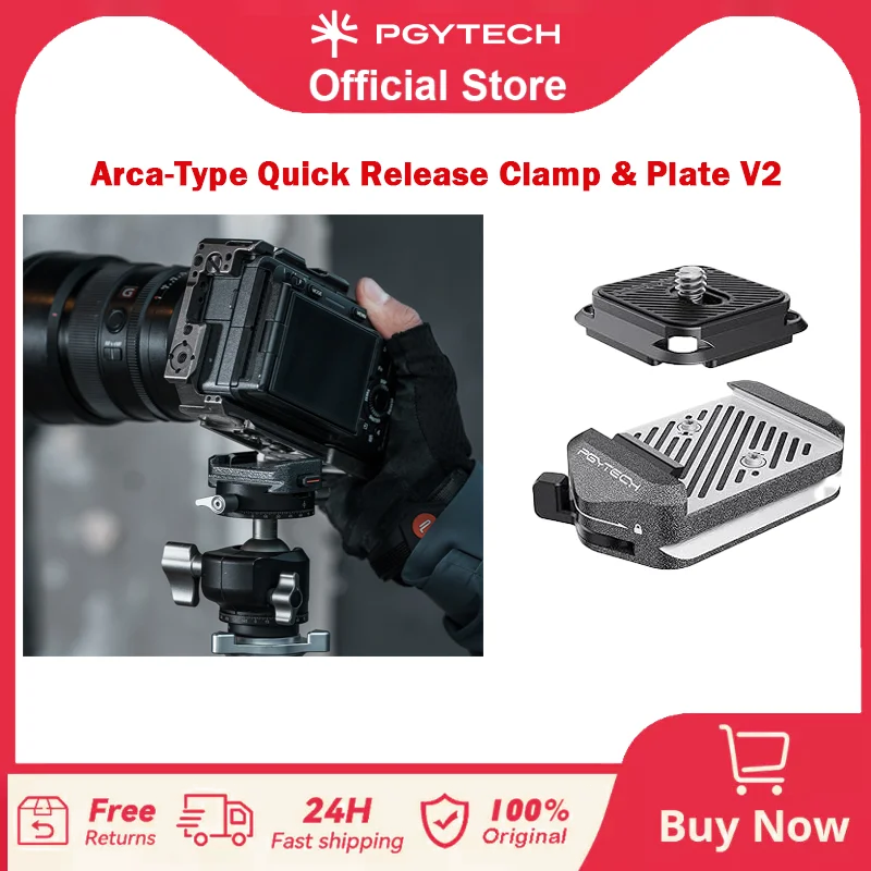 PGYTECH Szybkozłączka i zacisk V2, płytka Arca Swiss do mocowania kamery ze śrubą 1/4" na 3/8" do Sony/Nikon/Fuji/Canon/