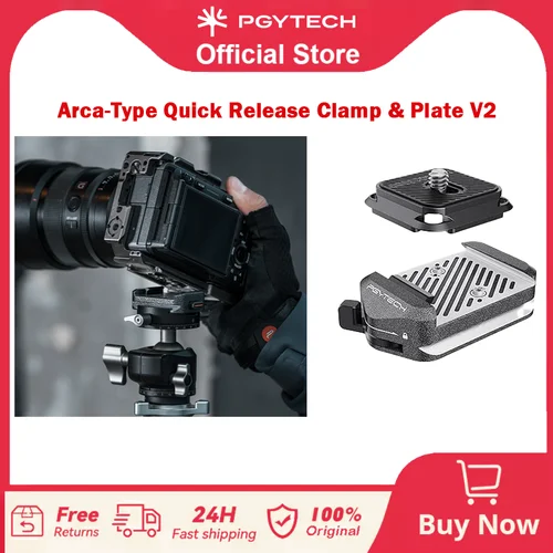 PGYTECH Placa de Liberación Rápida y Abrazadera V2, Placa Arca Swiss para Montaje de Cámara con Rosca de 1/4"" a 3/8"" para Sony/Nikon/Fuji/Canon/