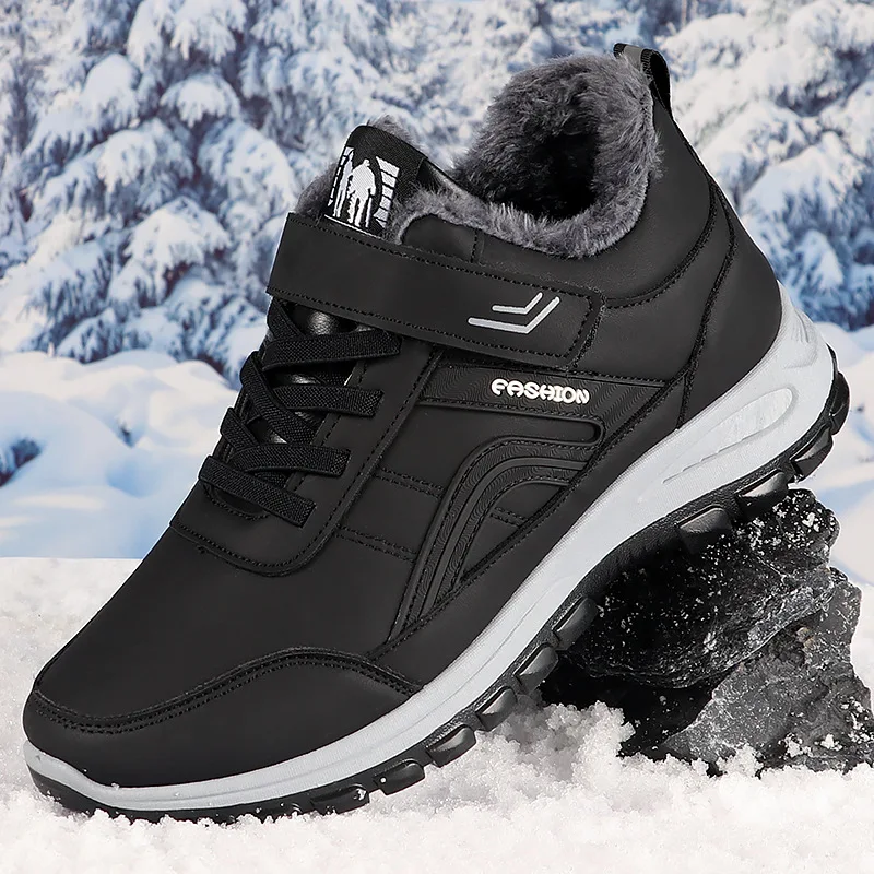 Winter men's shoes for middle-aged elderly people, old Beijing cloth men's style, with added fleece and thickenedwarmth