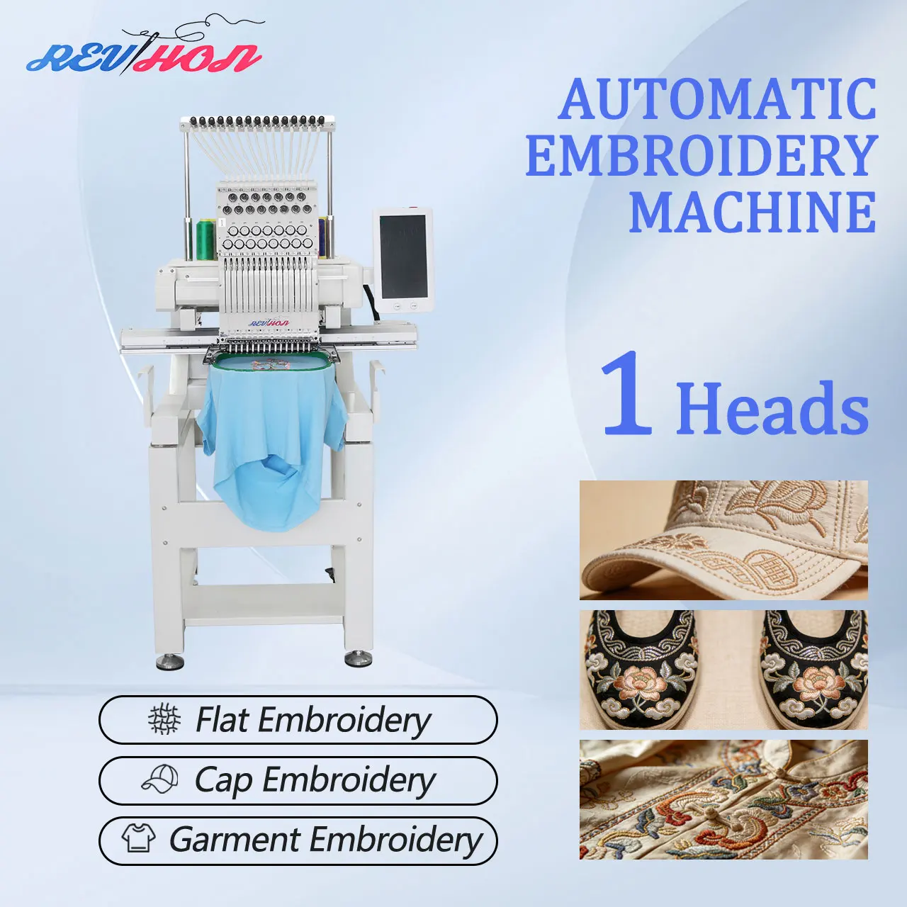REVHON Chinese Factory Multi Function T-shirt Cap Professional Automatic Single Head Computer Embroidery Machine