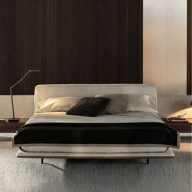 Italian minimalist horizon widescreen fabric bed master bedroom modern villa home light luxury high sense