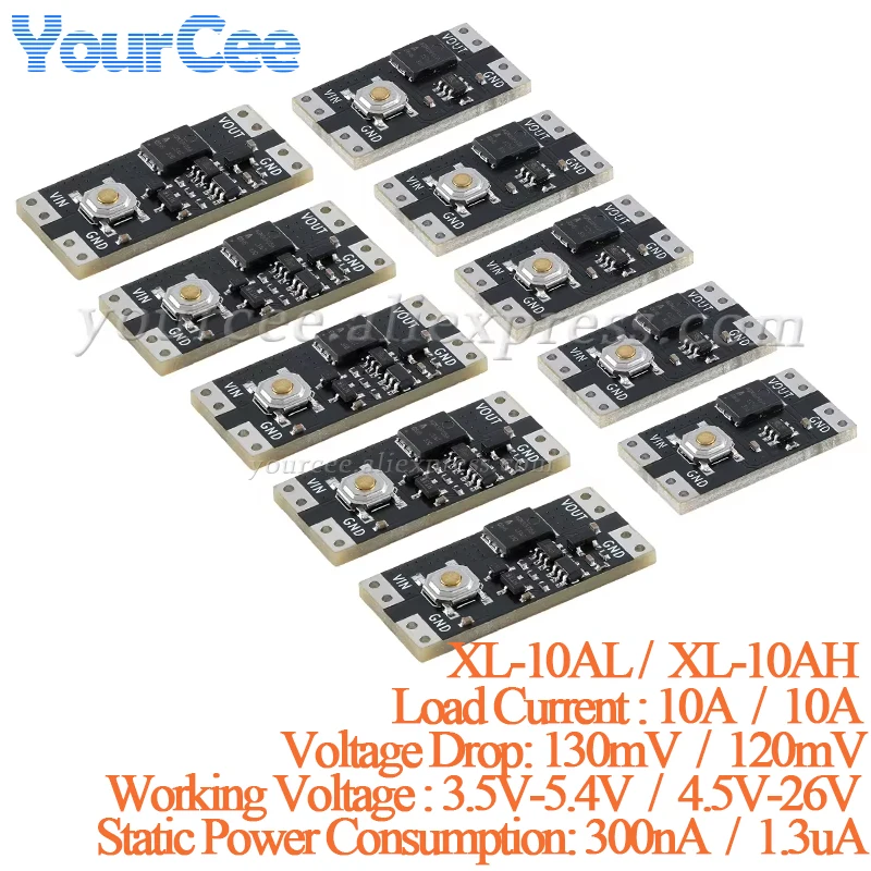 5pcs/1pc XL-10AL XL-10AH Single Bond Button Bistable Micro One Key Switch Module 3.5-5.4V 4.5-26V 300nA 1.3uA Load 10A Low Power