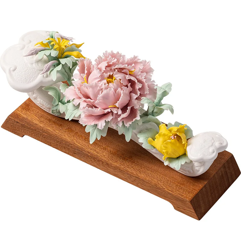 Ceramic hand-squeezed flower peony flower porcelain flower ornament living room entrance decoration handicraft