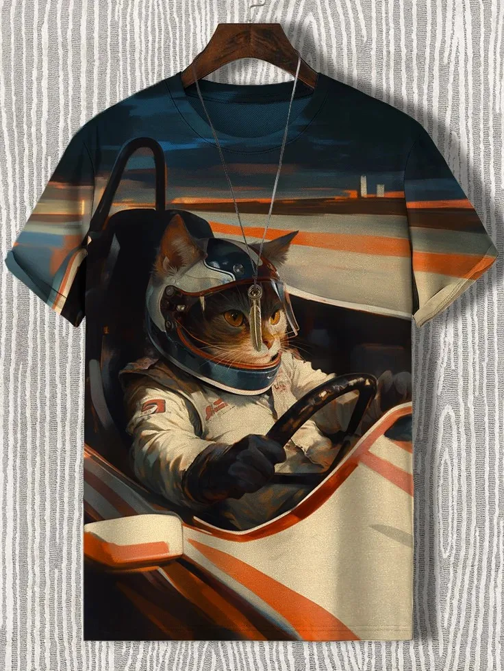 Men\'s Animal Funny Cat Printed T Shirt Short Sleeve Tee Tops 3D Print O-Neck Shirts Party Summer Casual Men\'s Clothing Apparel