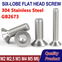 GB2673 304 A2-70 Stainless Steel Six-Lobe Torx Flat Countersunk Head Screw Machine Security Bolt M2 M2.5 M3 M4 M5 M6 10-100pcs