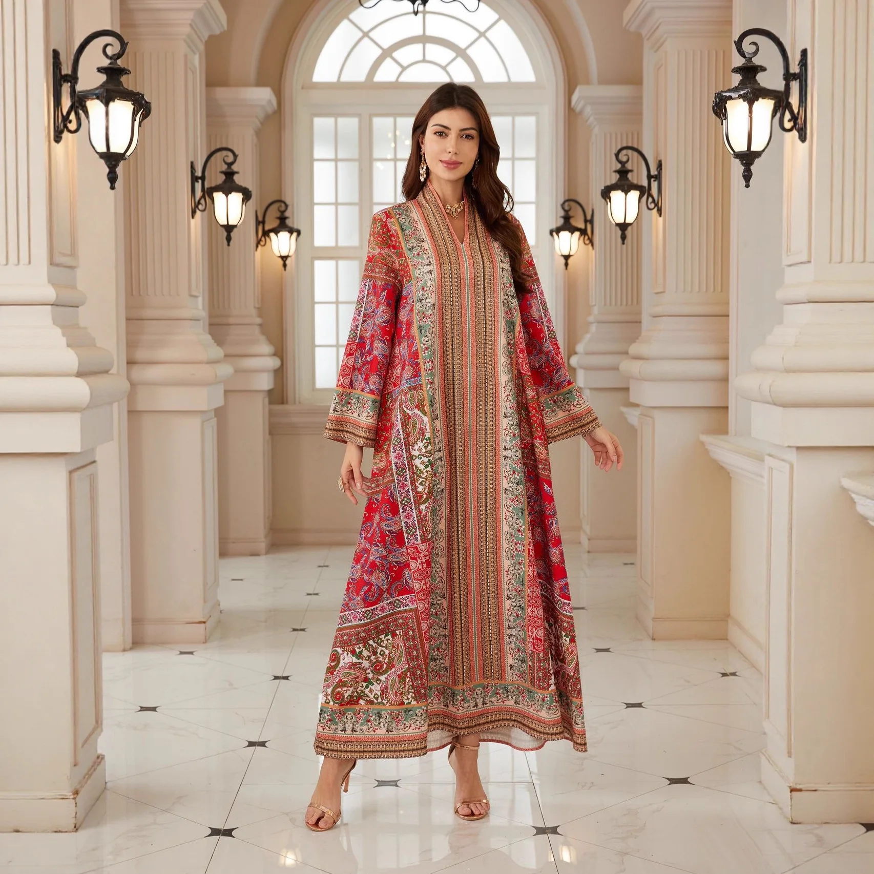 

Bx01 New Bohemian Style Printed Long Dress Turkish Women's Dress Muslim Long Dress Robe Abaya Ramadan Dubai Luxury Islam Elegant