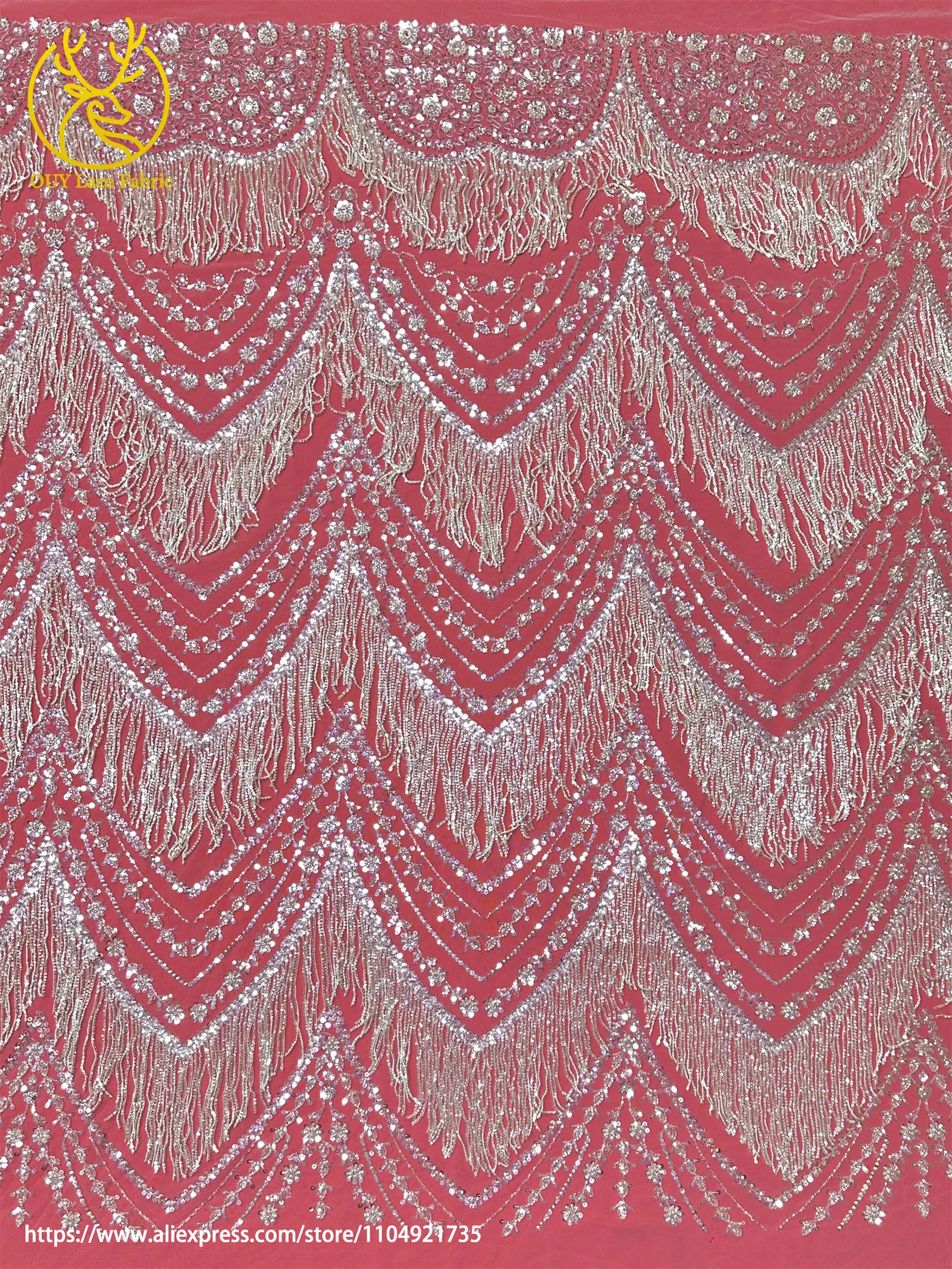 Brautkleider für Hochzeitsfeiern Französische Silberne 3D-Pailletten Perlenbesetzter Spitzenstoff 2026 Hochwertiger Afrikanischer Tüll-Spitzenstoff – Detail 6