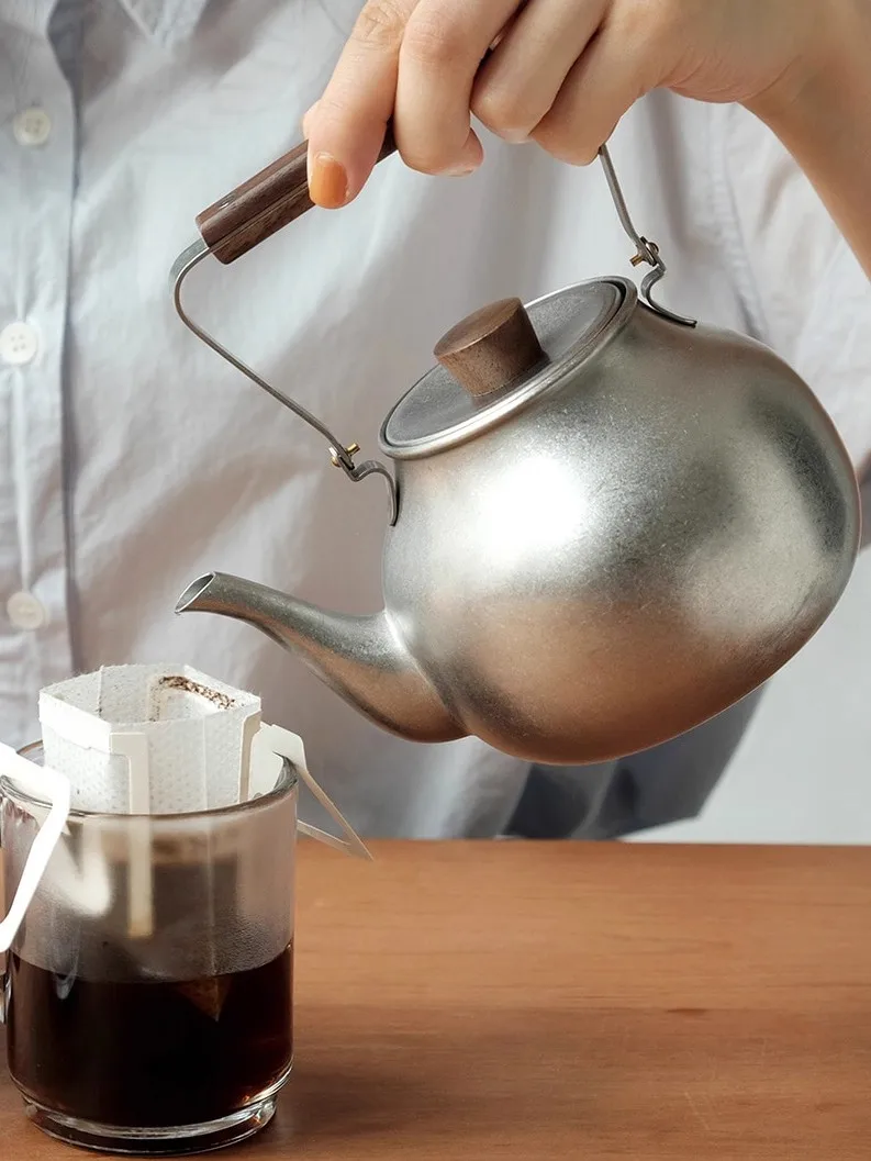 

Японский стиль, минималистичный маленький чайник из нержавеющей стали для домашнего использования, ретро-дизайн, матовый с фильтрующей сеткой, заваривание чайника