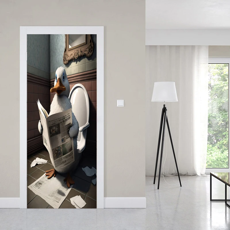 Creative Animal 3D realistic door mural wallpaper Bathroom door sticker Family room decoration poster