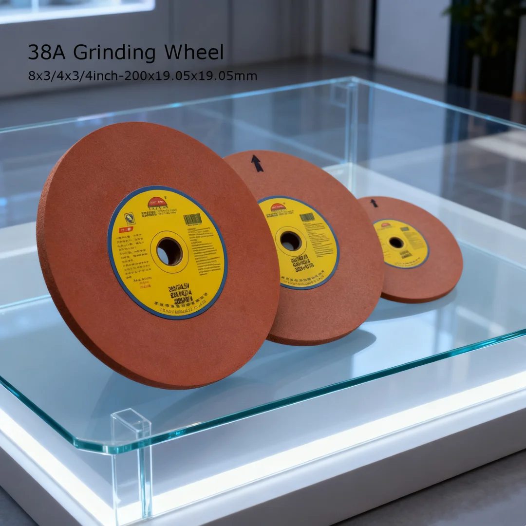 8*3/4*3/4inch 38A White Corundum+iron Oxide Flat Grinding Wheel 200*19.05*19.05 for Carbon Steel High-speed Steel Sharpening