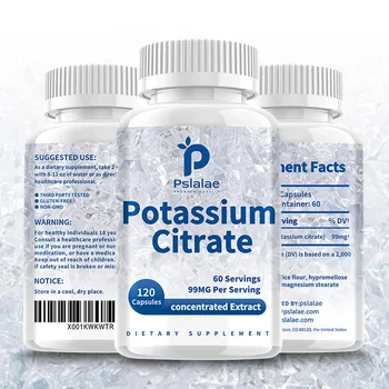 Citrato de potasio 99 mg, apoya el saldo de electrolitos y el PH normal, mineral esencial, 120 cápsulas vegetarianas