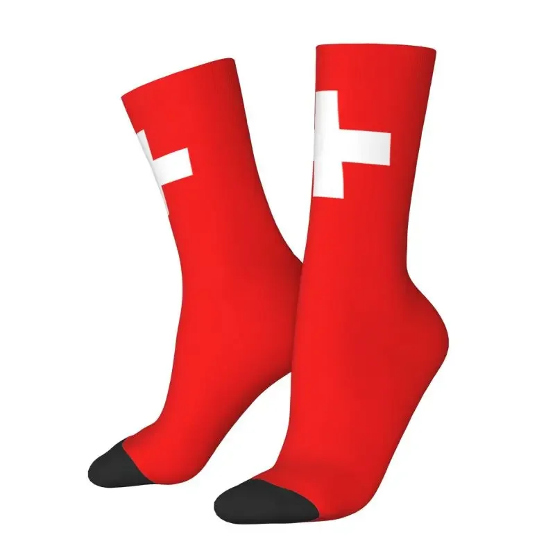 Swiss Switzerland Flag Men Male Women Crazy Crew Socks Hip Hop Funny 3D Printed Dress Socks