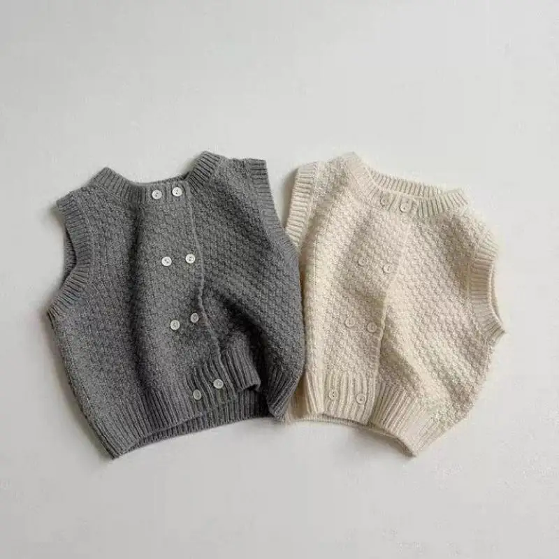 

2025 Autumn New Baby Sleeveless Knitted Vest Solid Infant Boy Versatile Sweater Coat Girls Casual Cardigan Toddler Clothes
