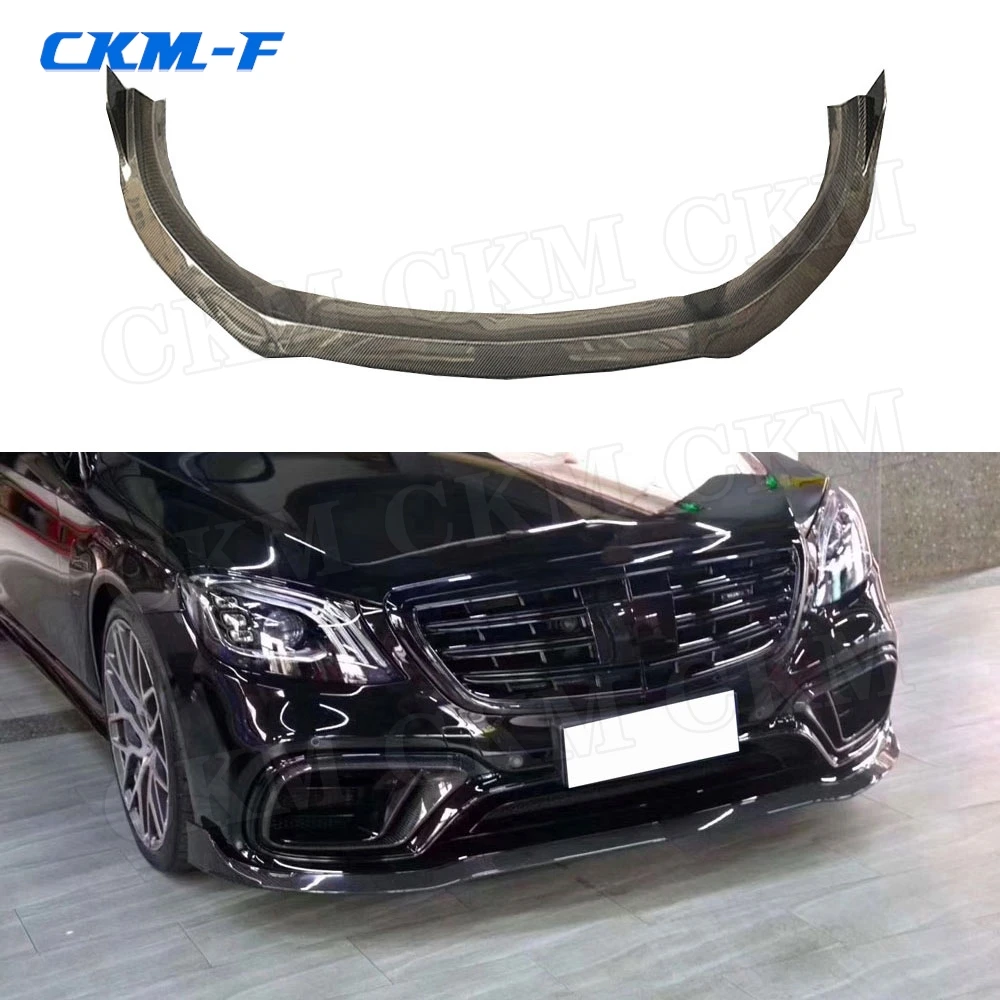 Carbon fiber/FRP Black Material front bumper Lip Chin Spoiler Auto Car Accessories for Benz S Class W222 S63 S65 AMG 2018 2019